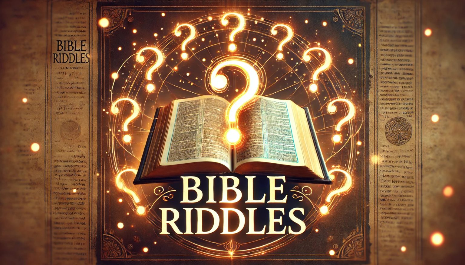 A photo of a book with lots of question marks for Bible riddles