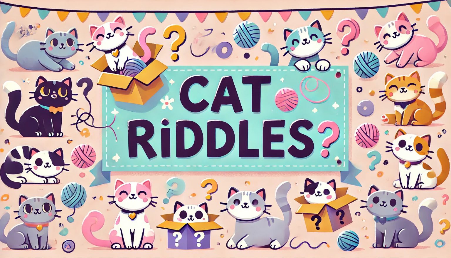 A colorful banner image featuring cat riddles