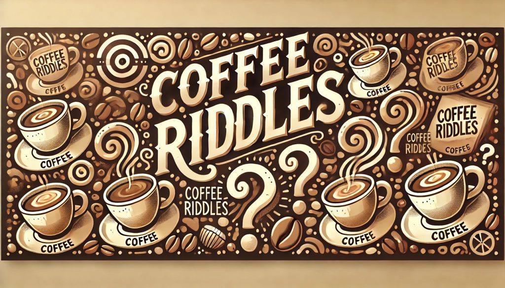 A brown banner image featuring coffee riddles