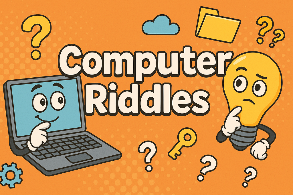 A banner image for riddlespot.com featuring Computer Riddles