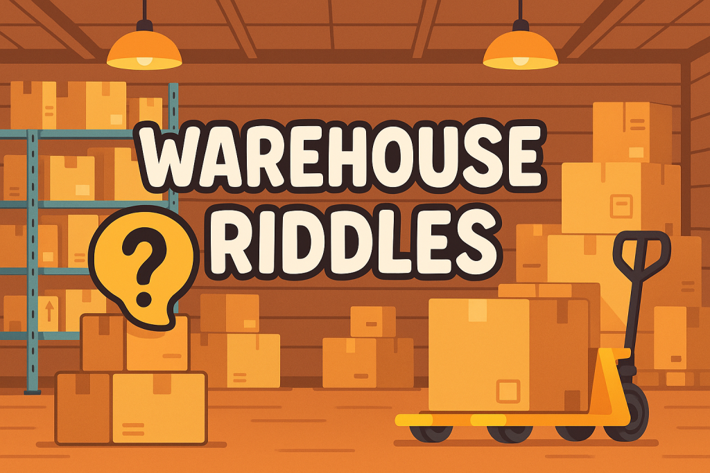 A banner image for riddlespot.com featuring Warehouse Riddles