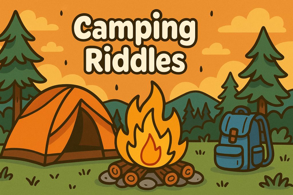 A banner image for riddlespot.com featuring Camping Riddles