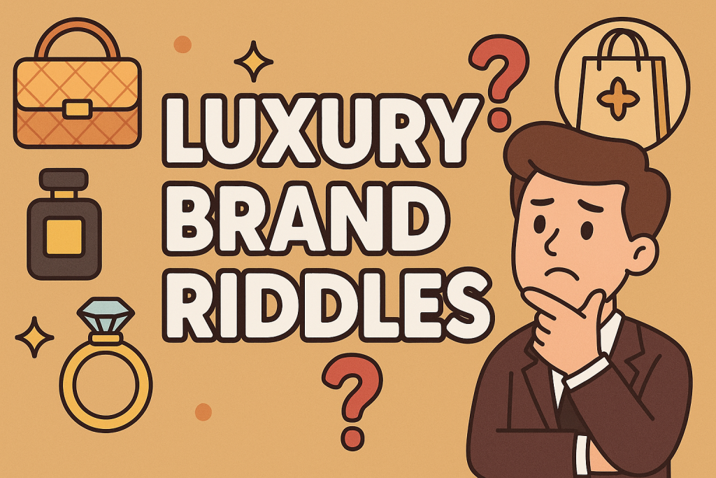 A banner image for riddlespot.com featuring Luxury Brand Riddles