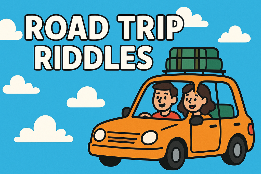 A banner image for riddlespot.com featuring Road Trip Riddles