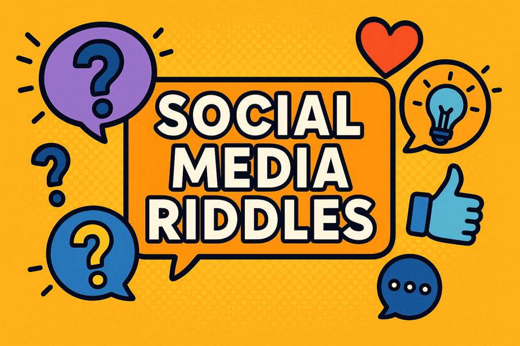 A banner image for riddlespot.com featuring Social Media Riddles