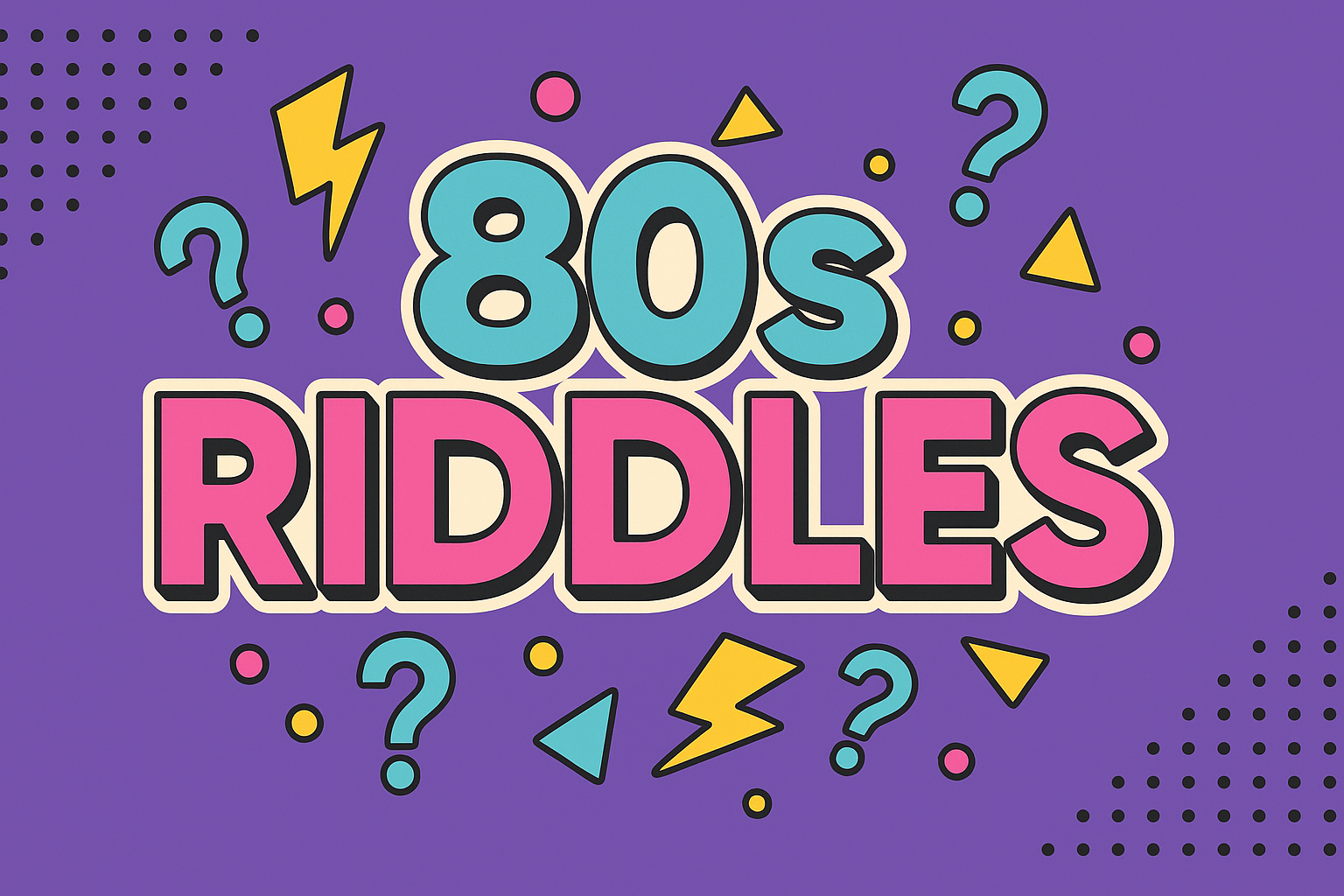 A colorful banner image for riddlespot.com featuring 80s Riddles