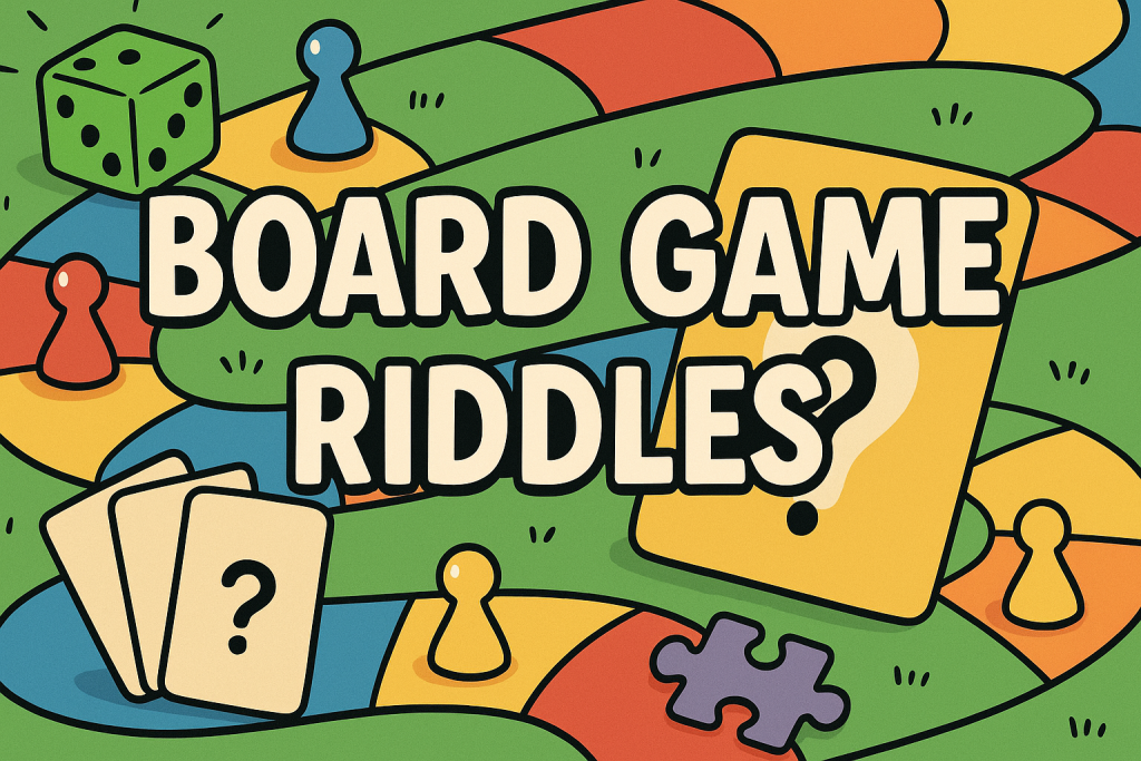 A banner image for riddlespot.com orange background featuring Board Game Riddles