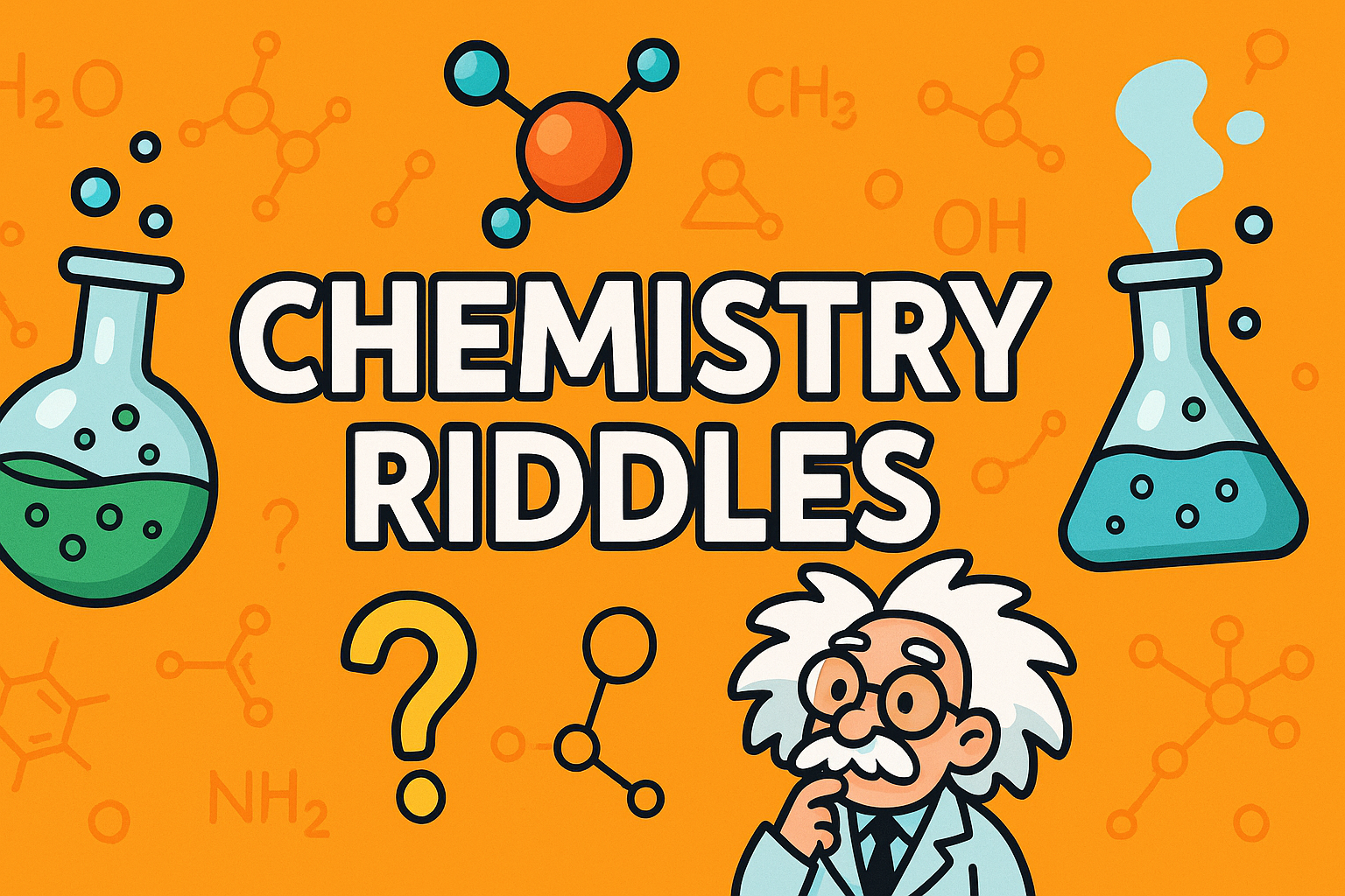 A banner image for riddlespot.com featuring Chemistry Riddles