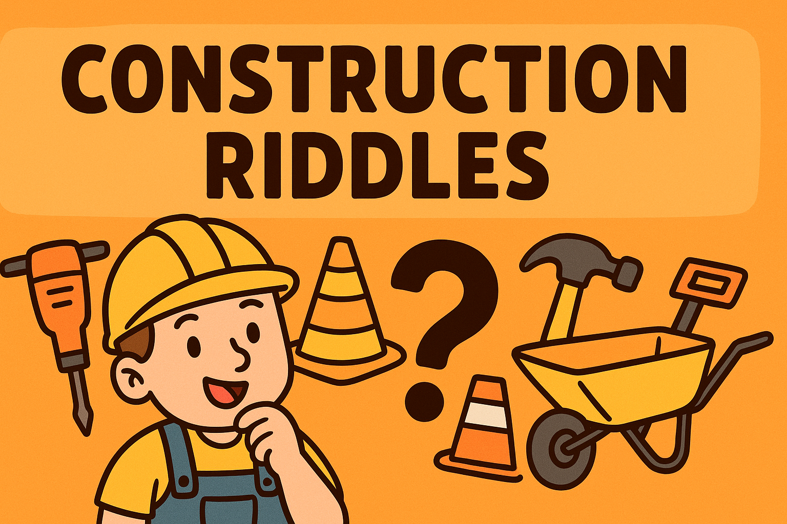 A banner image for riddlespot.com orange background featuring Construction Riddles