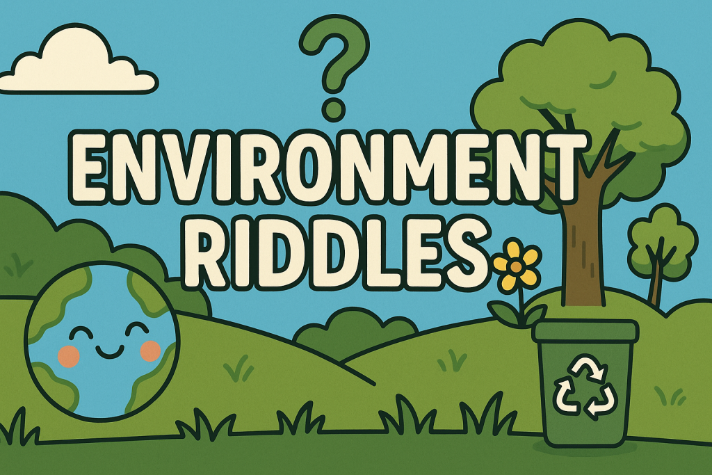 A banner image for riddlespot.com with bats, skull and black background featuring Environment Riddles