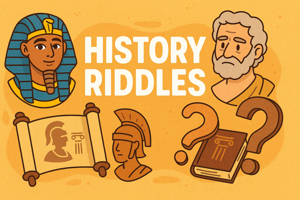 A banner image for riddlespot.com featuring History Riddles
