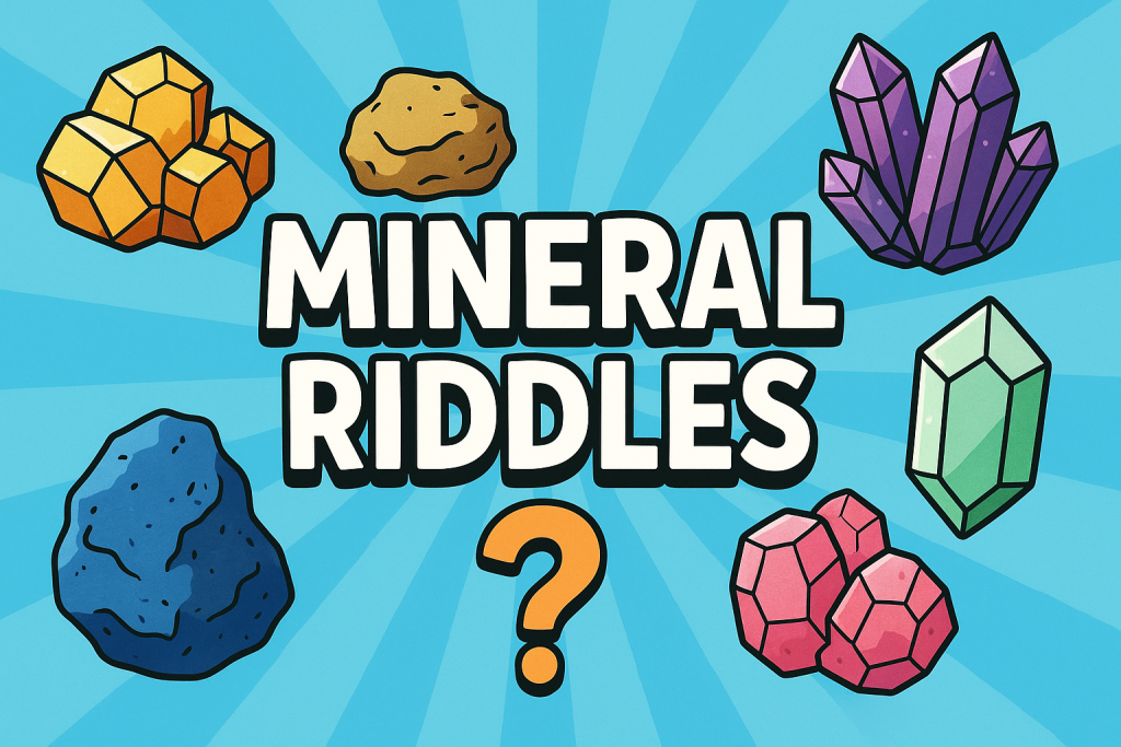 A banner image for riddlespot.com featuring Mineral Riddles