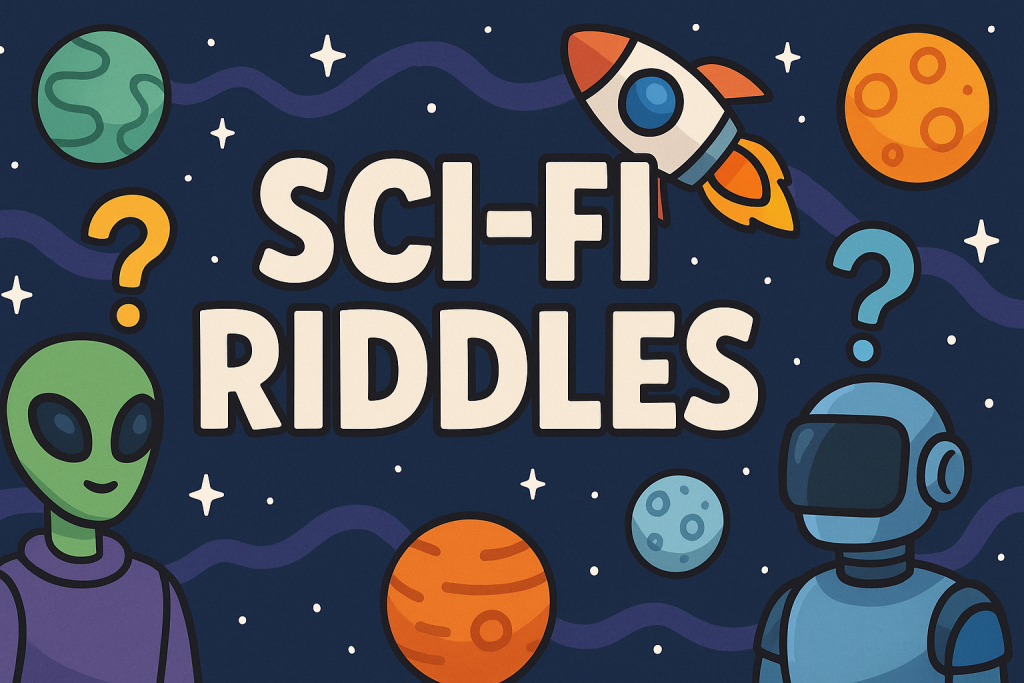 A banner image for riddlespot.com featuring Sci-fi Riddles