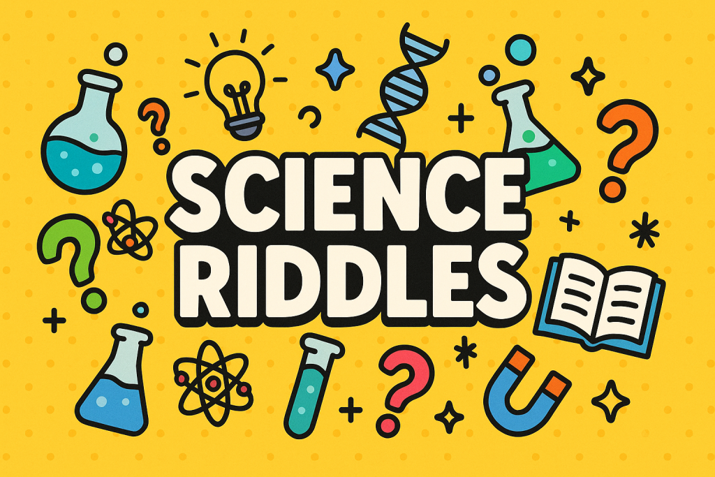 A banner image for riddlespot.com featuring Science Riddles