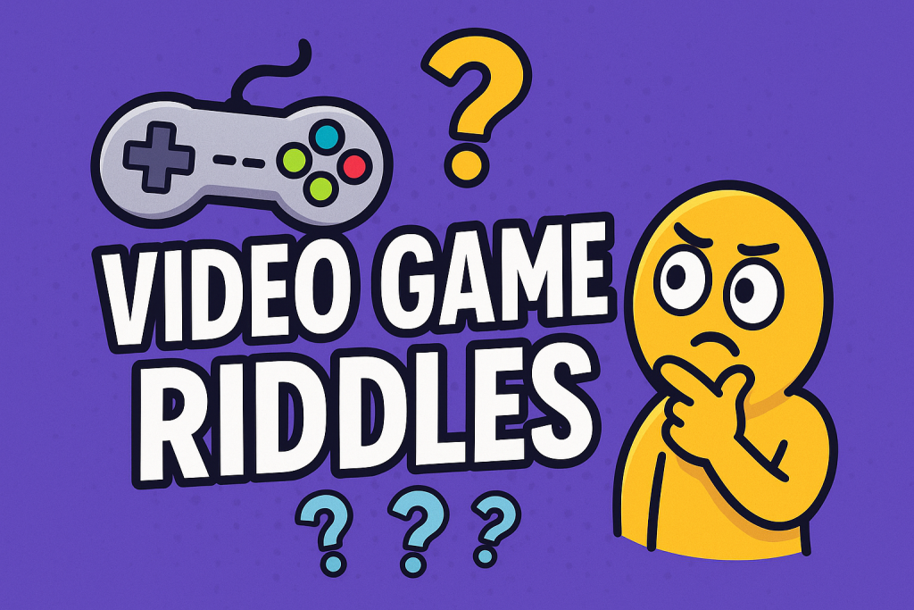 A banner image for riddlespot.com featuring Video Game Riddles