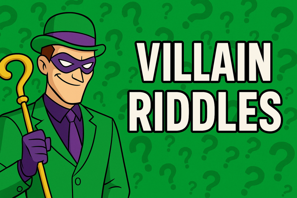A banner image for riddlespot.com featuring Villain Riddles