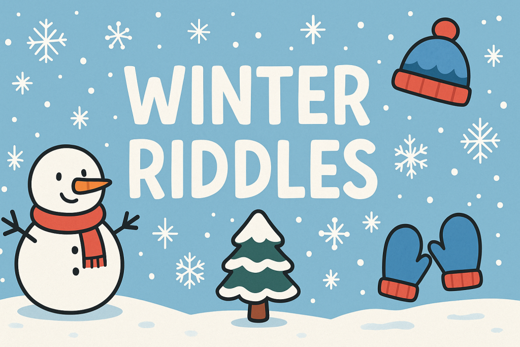 A banner image for riddlespot.com orange background featuring Winter Riddles