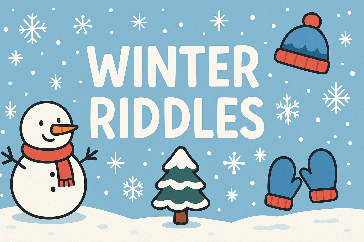 A banner image for riddlespot.com snow background featuring Winter Riddles