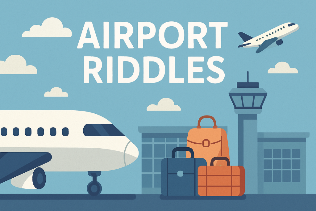 A banner image for riddlespot.com featuring Airport Riddles