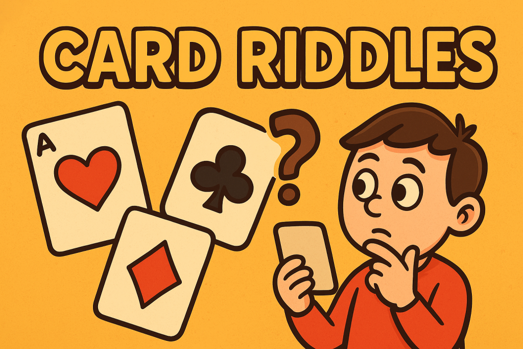 A banner image for riddlespot.com with a person holding a card featuring Card Riddles