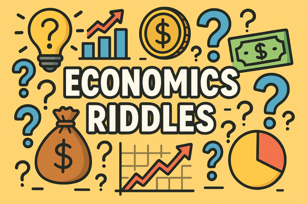 A banner image for riddlespot.com with graphs, coins, question marks featuring Chemistry Riddles