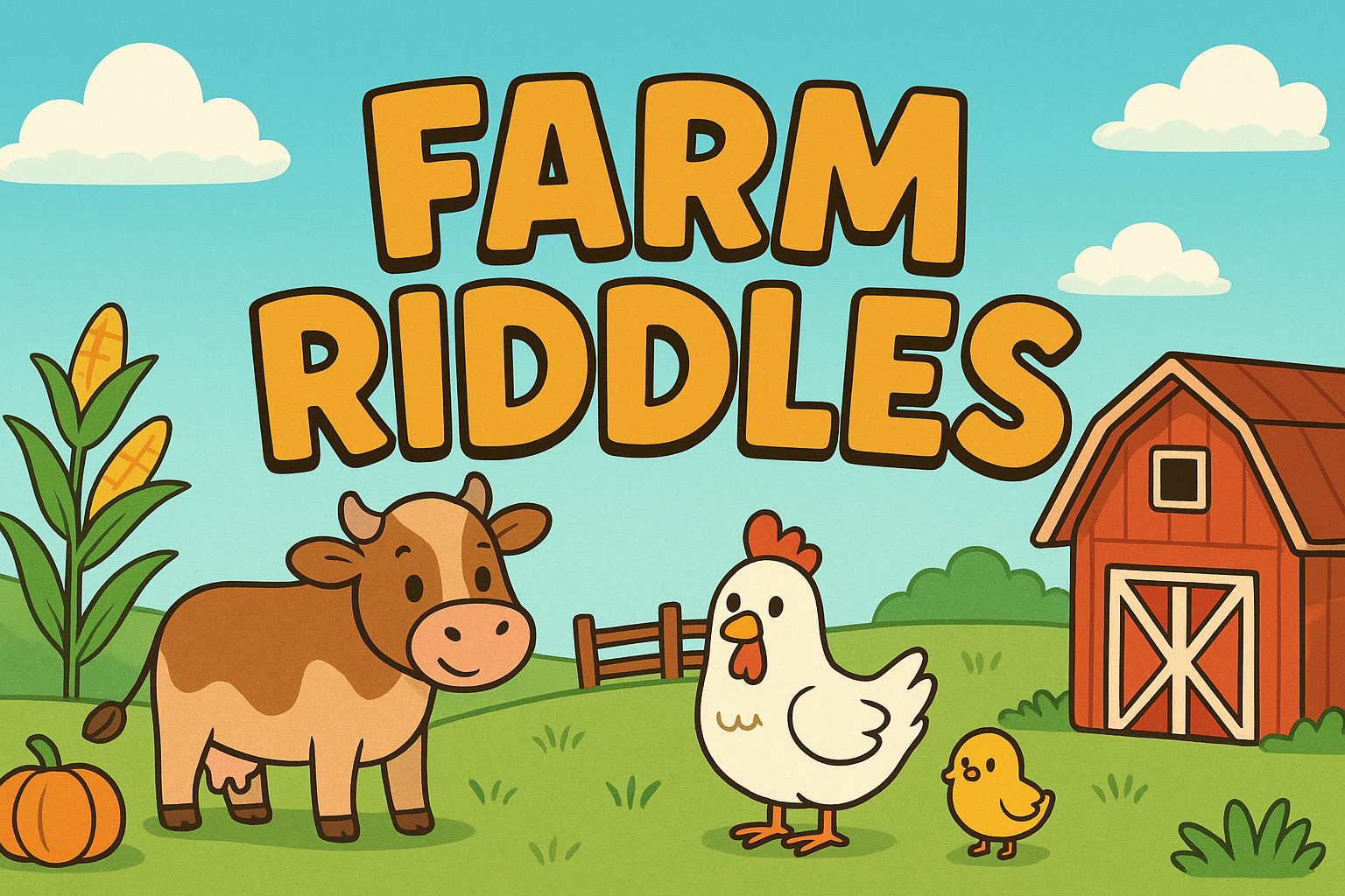 A banner image for riddlespot.com with farm animals featuring Farm Riddles