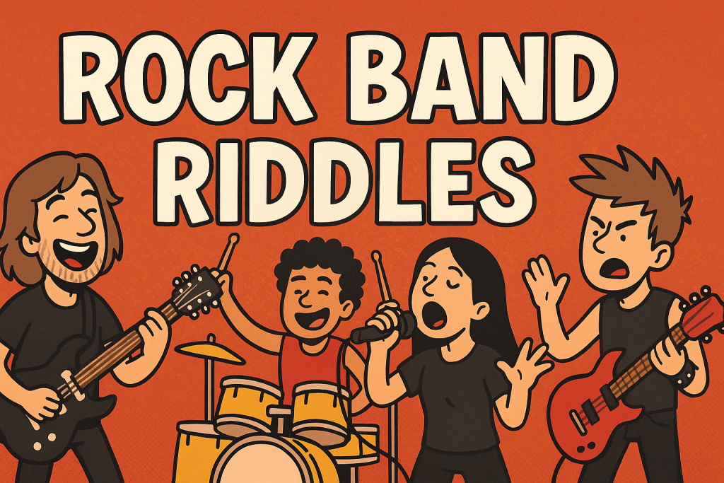 A banner image for riddlespot.com with four people playing music featuring Airport Riddles